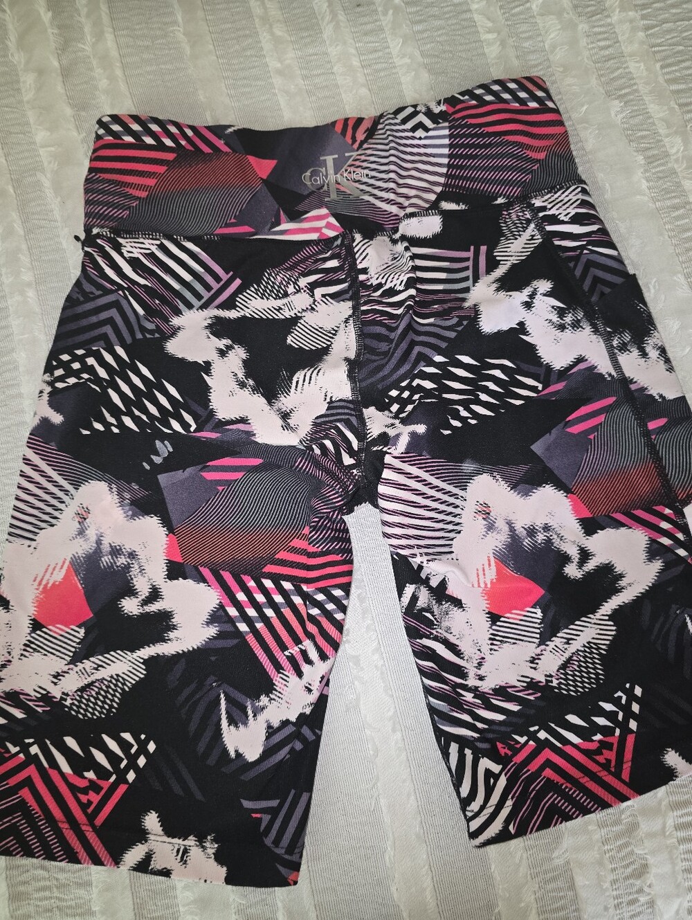 Calvin Klein Black, Pink & White Geometric Bike Shorts W/ 1pocket